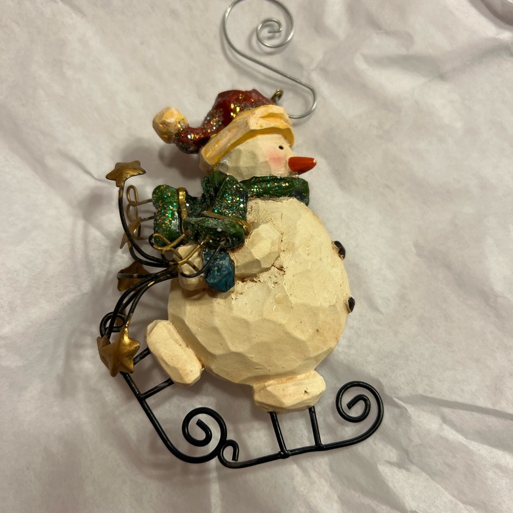 Festive Snowman Ornament with Green Scarf